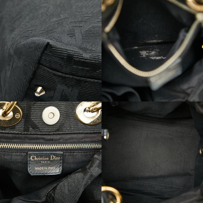 Dior Cannage Handbag Tote Bag Black Canvas Leather Ladies Dior