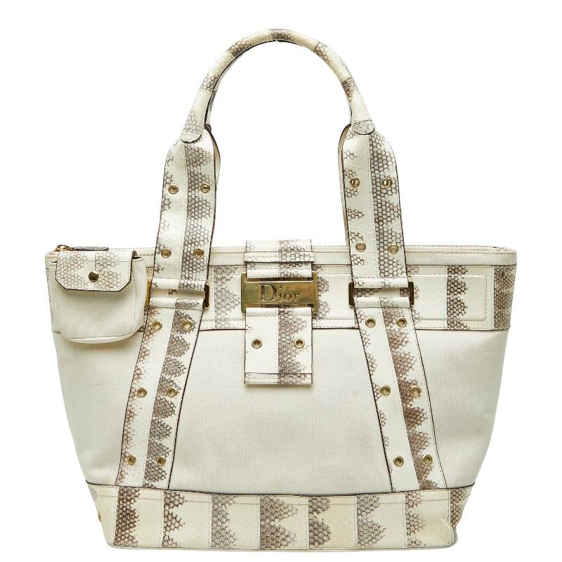 Dior Logo Handbag Tote Bag White Ivory Leather Ladies Dior