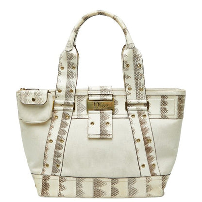 Dior Logo Handbag Tote Bag White Ivory Leather Ladies Dior