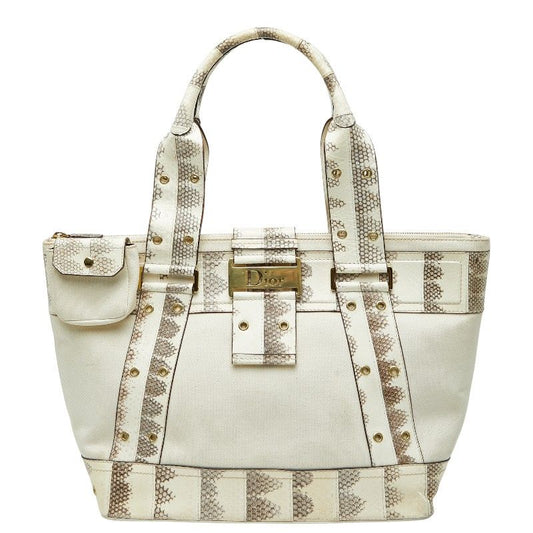 Dior Logo Handbag Tote Bag White Ivory Leather Ladies Dior