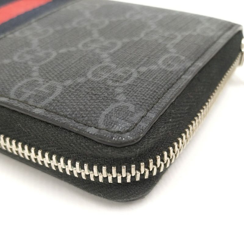 Gucci Round Zipper Long Wallet Sherry Line PVC Gray 408831