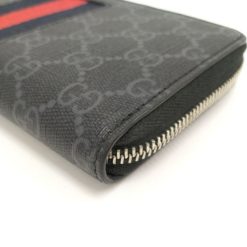 Gucci Round Zipper Long Wallet Sherry Line PVC Gray 408831