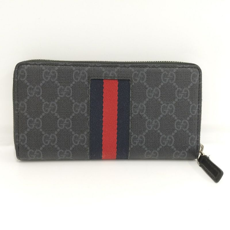 Gucci Round Zipper Long Wallet Sherry Line PVC Gray 408831