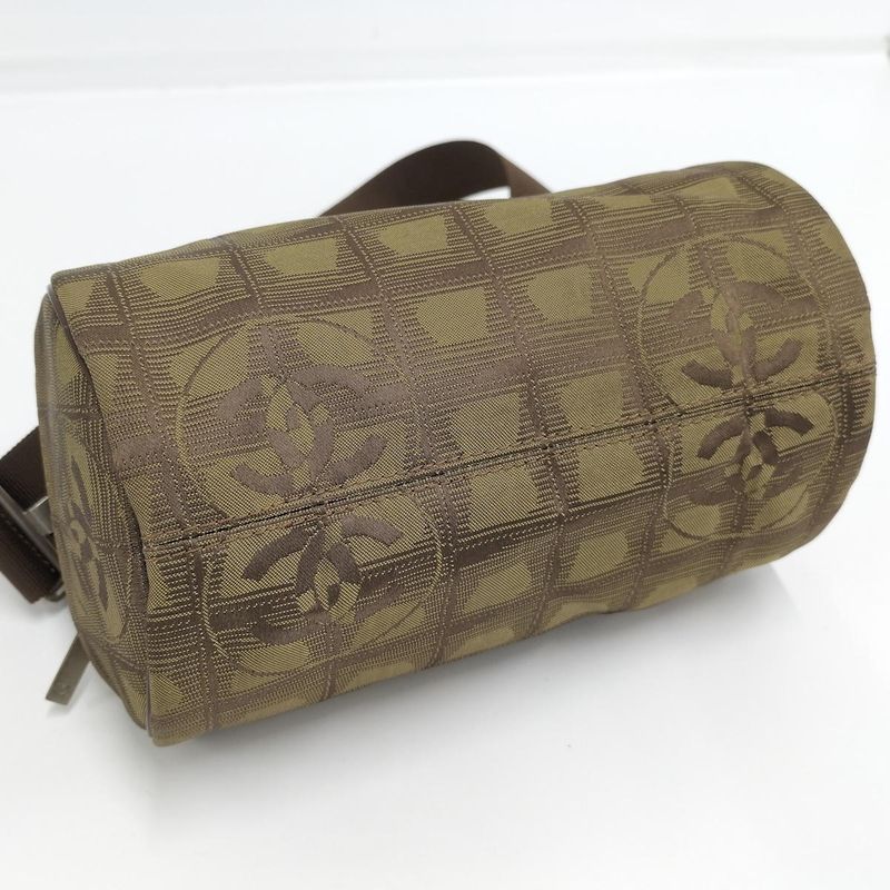 Chanel Shoulder Bag Mini Roll New Travel Line Nylon Khaki A17669