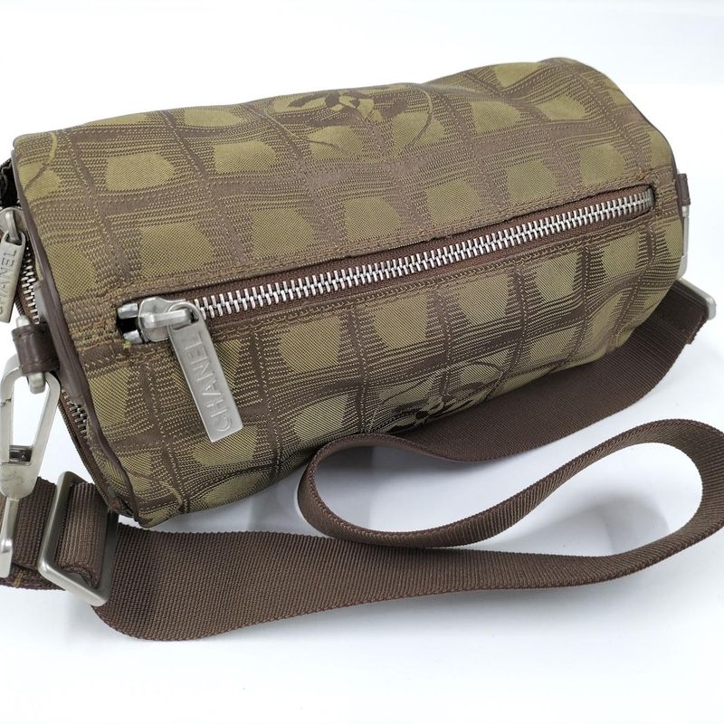 Chanel Shoulder Bag Mini Roll New Travel Line Nylon Khaki A17669