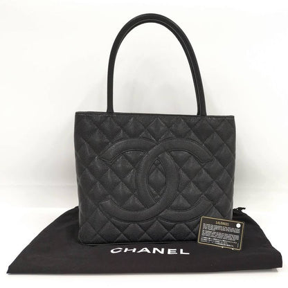 Chanel Tote Bag Reprint Tote Caviar Skin Coco Mark Gold Hardware Black