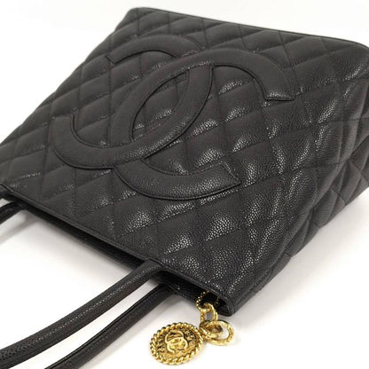 Chanel Tote Bag Reprint Tote Caviar Skin Coco Mark Gold Hardware Black