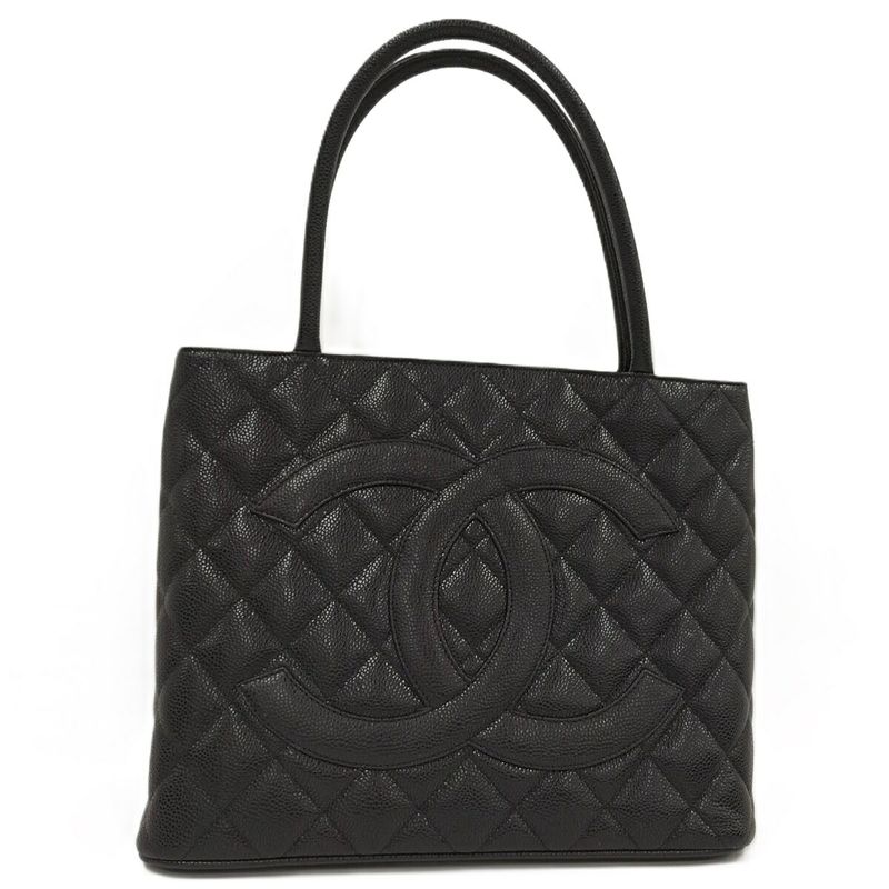 Chanel Tote Bag Reprint Tote Caviar Skin Coco Mark Gold Hardware Black