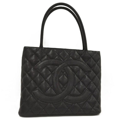 Chanel Tote Bag Reprint Tote Caviar Skin Coco Mark Gold Hardware Black