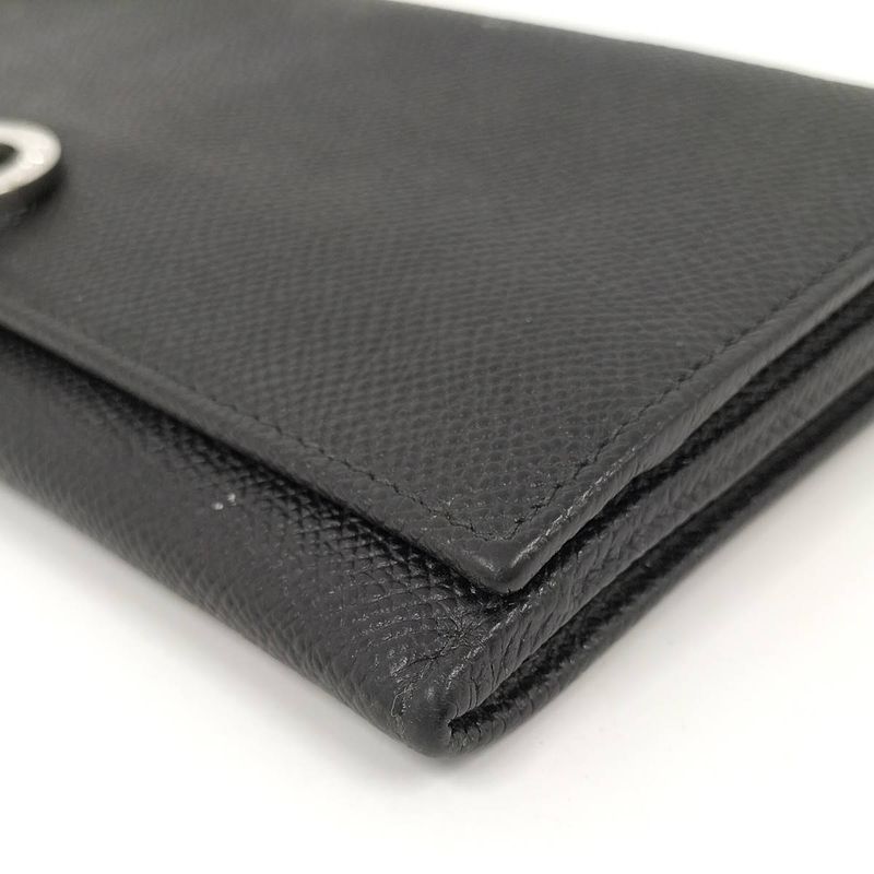 Bvlgari Bifold Long Wallet Leather Black