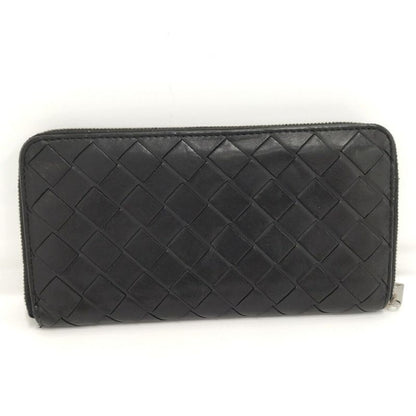 Bottega Veneta Round Zipper Long Wallet Intrecciato Leather Black