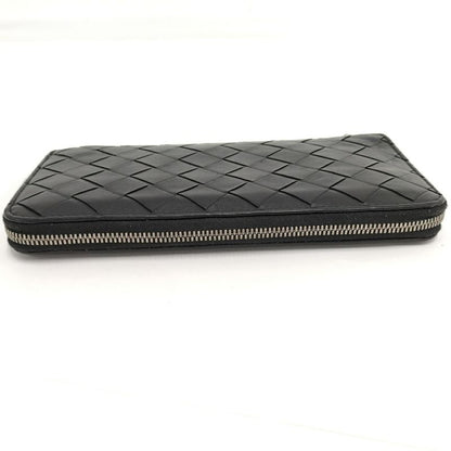 Bottega Veneta Round Zipper Long Wallet Intrecciato Leather Black