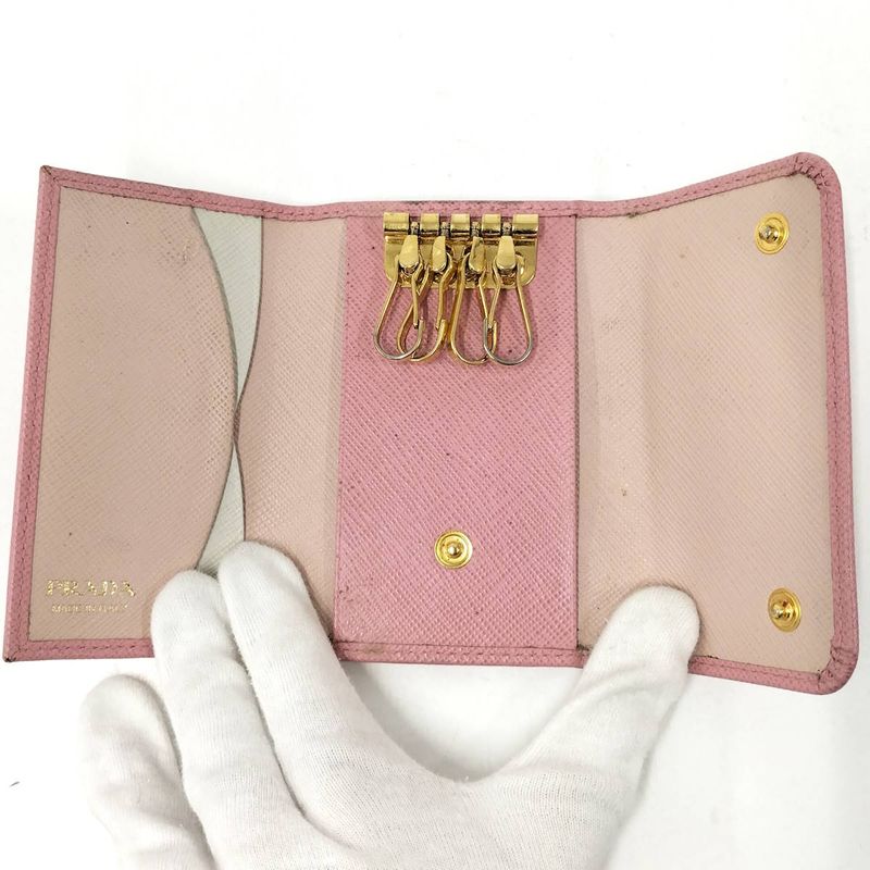 Prada 4 Key Case Saffiano Leather Pink
