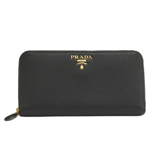 Prada Round Zipper Long Wallet Leather Black 1ml506