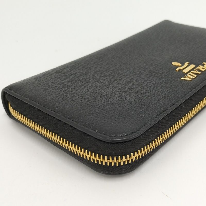 Prada Round Zipper Long Wallet Leather Black 1ml506