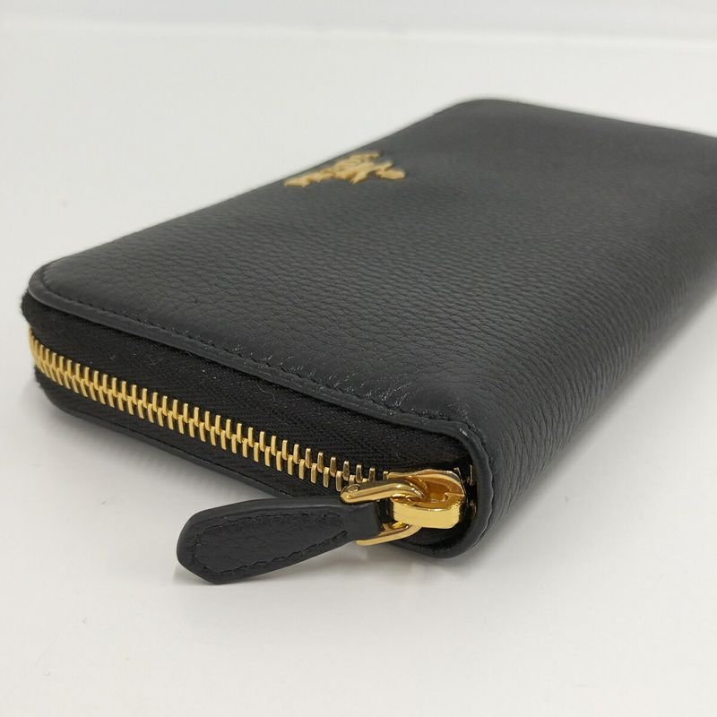 Prada Round Zipper Long Wallet Leather Black 1ml506