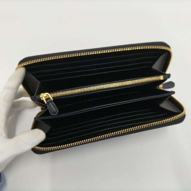 Prada Round Zipper Long Wallet Leather Black 1ml506
