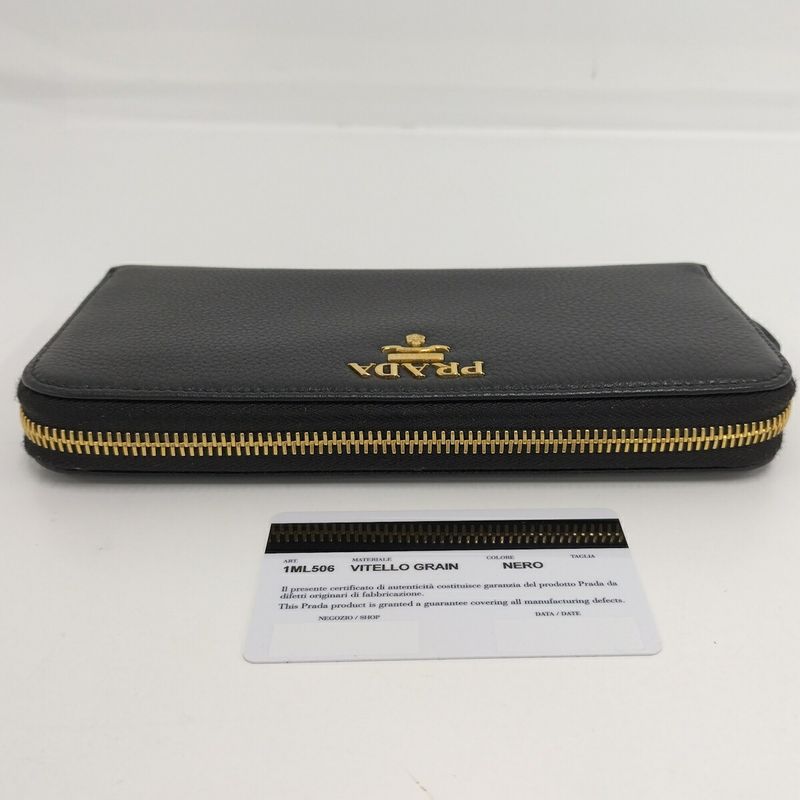 Prada Round Zipper Long Wallet Leather Black 1ml506