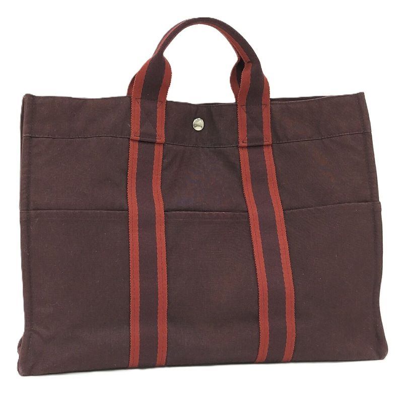Hermes Tote Bag Fourre Tout MM Canvas Brown Red