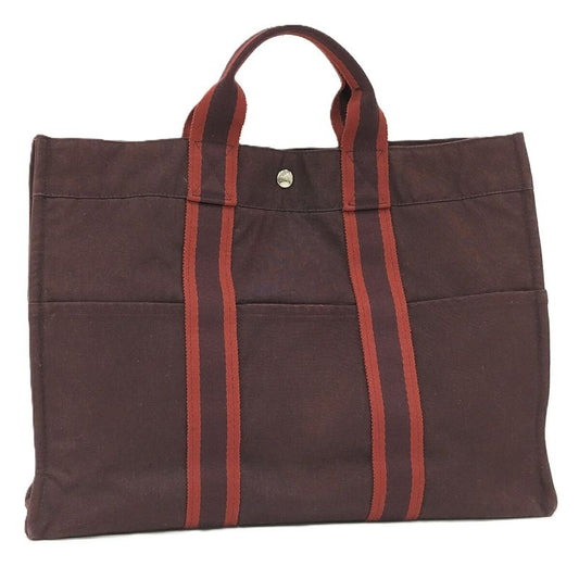 Hermes Tote Bag Fourre Tout MM Canvas Brown Red