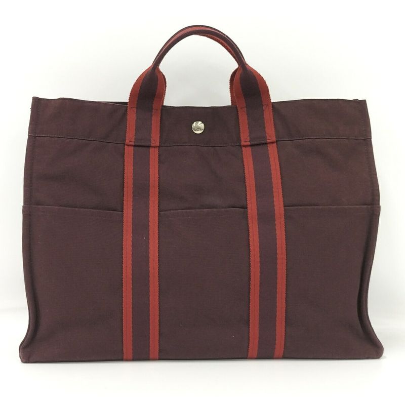 Hermes Tote Bag Fourre Tout MM Canvas Brown Red
