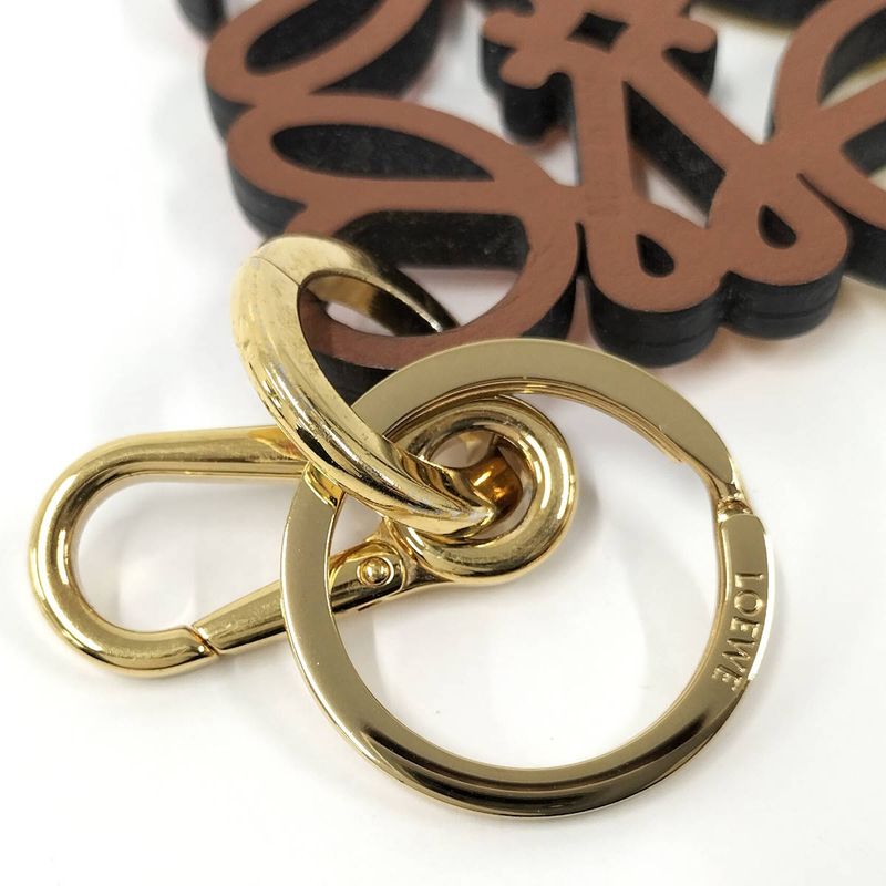 Loewe Charm Key Ring Anagram Plated Gold Brown Yellow Orange