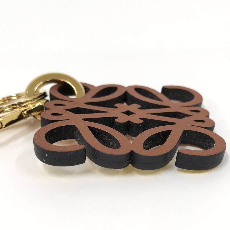 Loewe Charm Key Ring Anagram Plated Gold Brown Yellow Orange