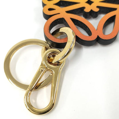 Loewe Charm Key Ring Anagram Plated Gold Brown Yellow Orange