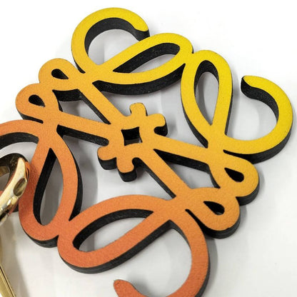 Loewe Charm Key Ring Anagram Plated Gold Brown Yellow Orange