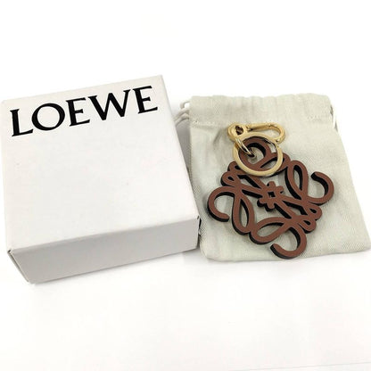 Loewe Charm Key Ring Anagram Plated Gold Brown Yellow Orange