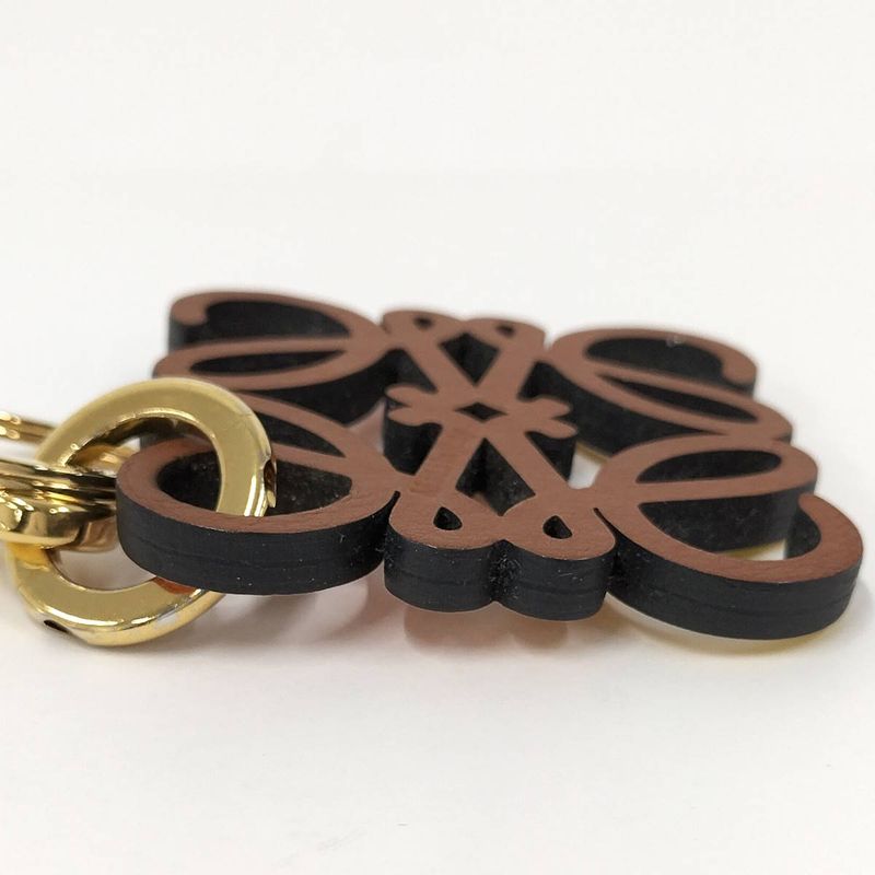 Loewe Charm Key Ring Anagram Plated Gold Brown Yellow Orange