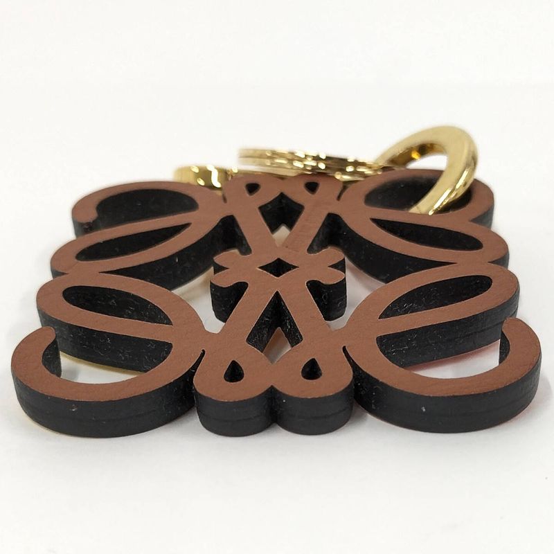 Loewe Charm Key Ring Anagram Plated Gold Brown Yellow Orange