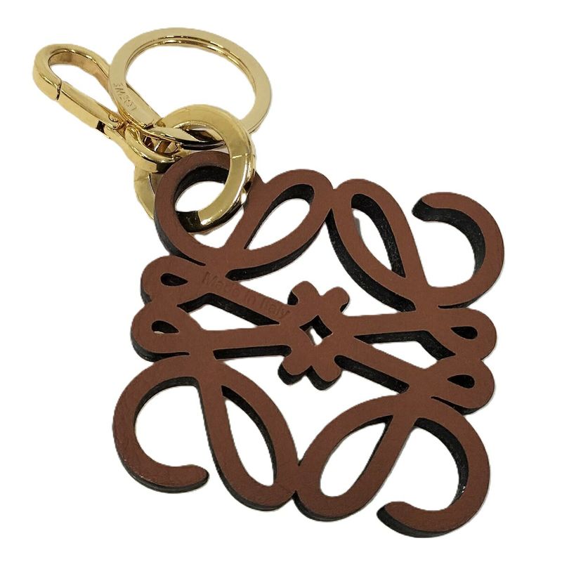 Loewe Charm Key Ring Anagram Plated Gold Brown Yellow Orange