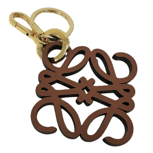 Loewe Charm Key Ring Anagram Plated Gold Brown Yellow Orange