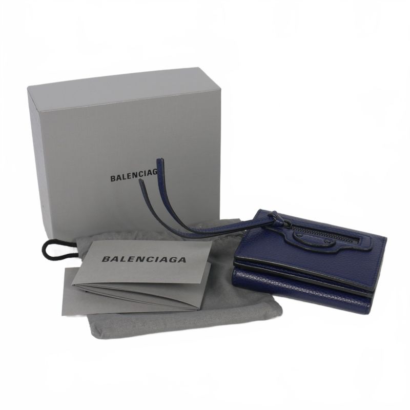 Balenciaga Neo Classic Mini Compact Wallet Trifold Wallet Navy 640107