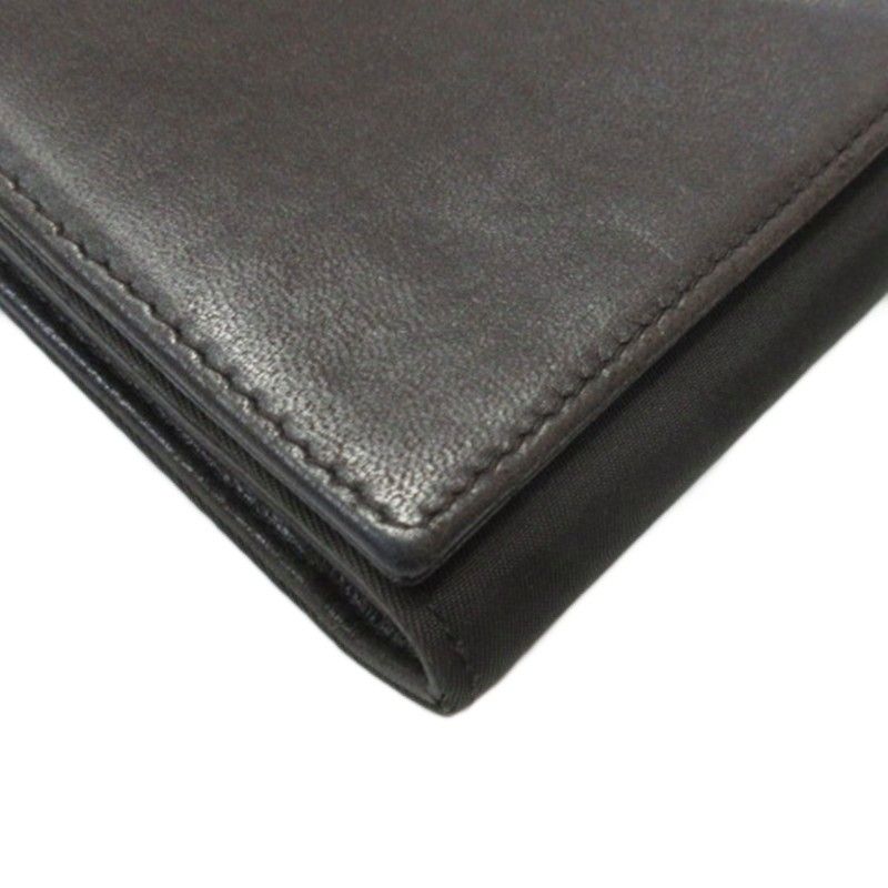 Prada Triangle Logo Bifold Long Wallet Leather Nylon Dark Brown