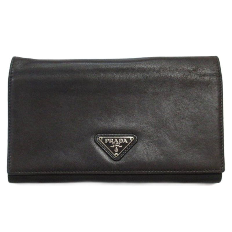 Prada Triangle Logo Bifold Long Wallet Leather Nylon Dark Brown