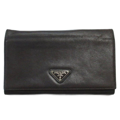 Prada Triangle Logo Bifold Long Wallet Leather Nylon Dark Brown