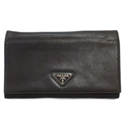 Prada Triangle Logo Bifold Long Wallet Leather Nylon Dark Brown