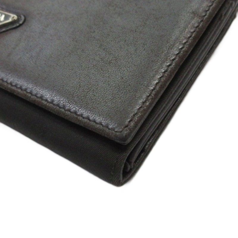 Prada Triangle Logo Bifold Long Wallet Leather Nylon Dark Brown