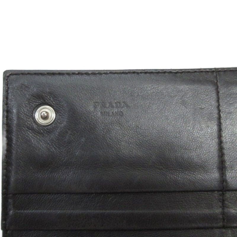 Prada Triangle Logo Bifold Long Wallet Leather Nylon Dark Brown
