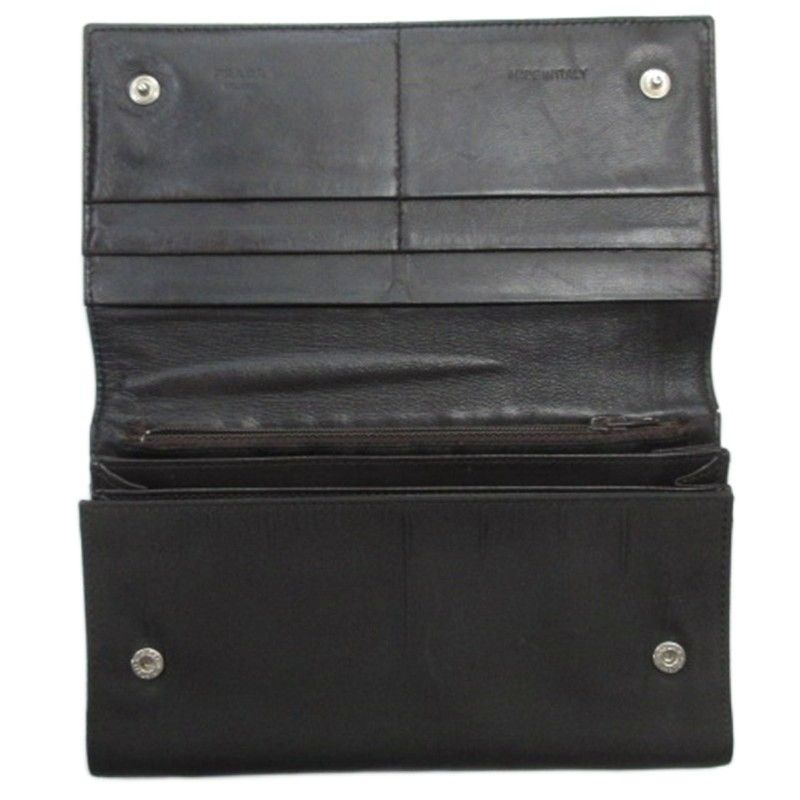 Prada Triangle Logo Bifold Long Wallet Leather Nylon Dark Brown
