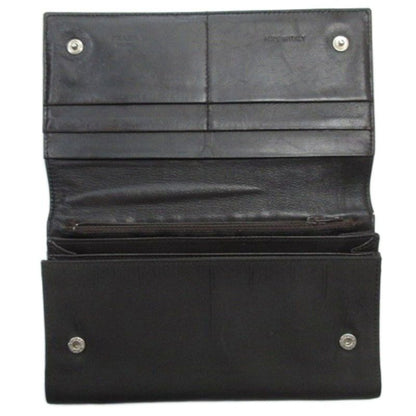 Prada Triangle Logo Bifold Long Wallet Leather Nylon Dark Brown