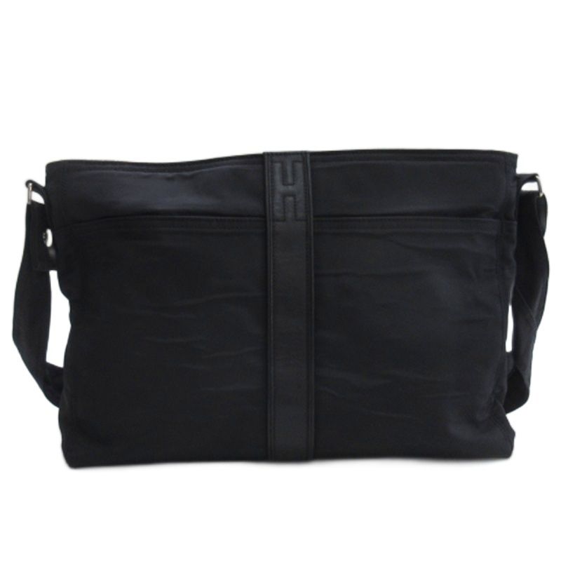 Hermes Acapulco MM Nylon Shoulder Bag Toile Chevron Black