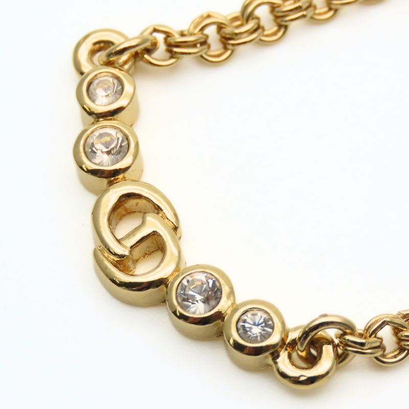 Christian Dior Necklace CD Logo Metal Rhinestone Gold Plated GP Accessories