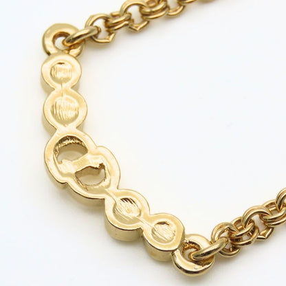 Christian Dior Necklace CD Logo Metal Rhinestone Gold Plated GP Accessories