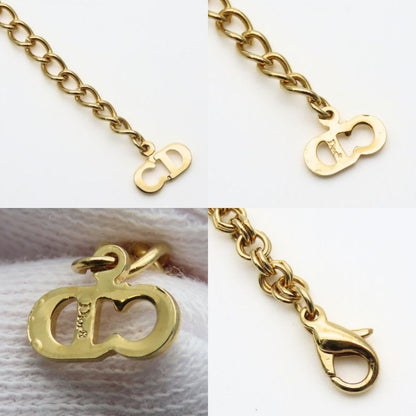 Christian Dior Necklace CD Logo Metal Rhinestone Gold Plated GP Accessories