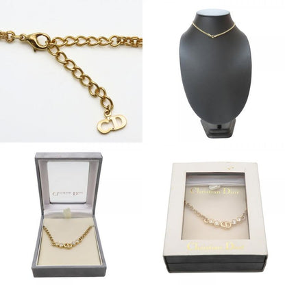 Christian Dior Necklace CD Logo Metal Rhinestone Gold Plated GP Accessories