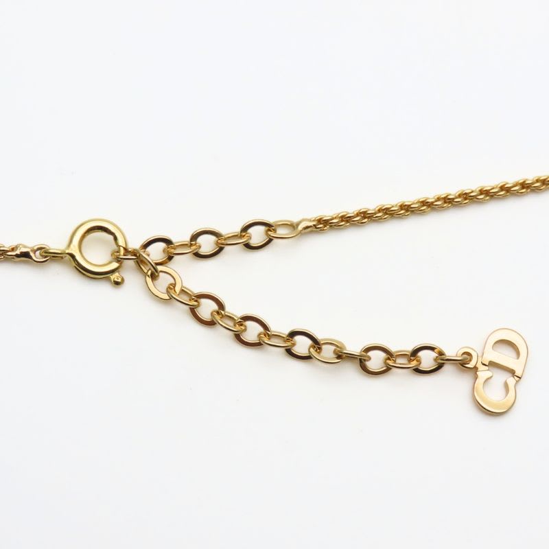 Christian Dior Necklace CD Logo Metal Gold GP Plated Accessories Ladies