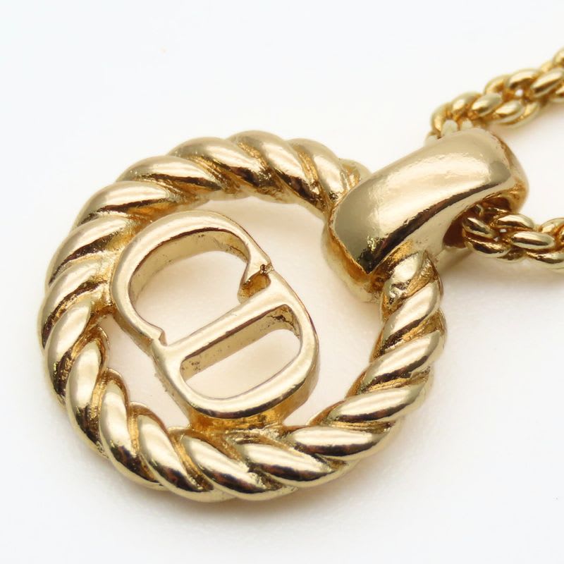 Christian Dior Necklace CD Logo Metal Gold GP Plated Accessories Ladies